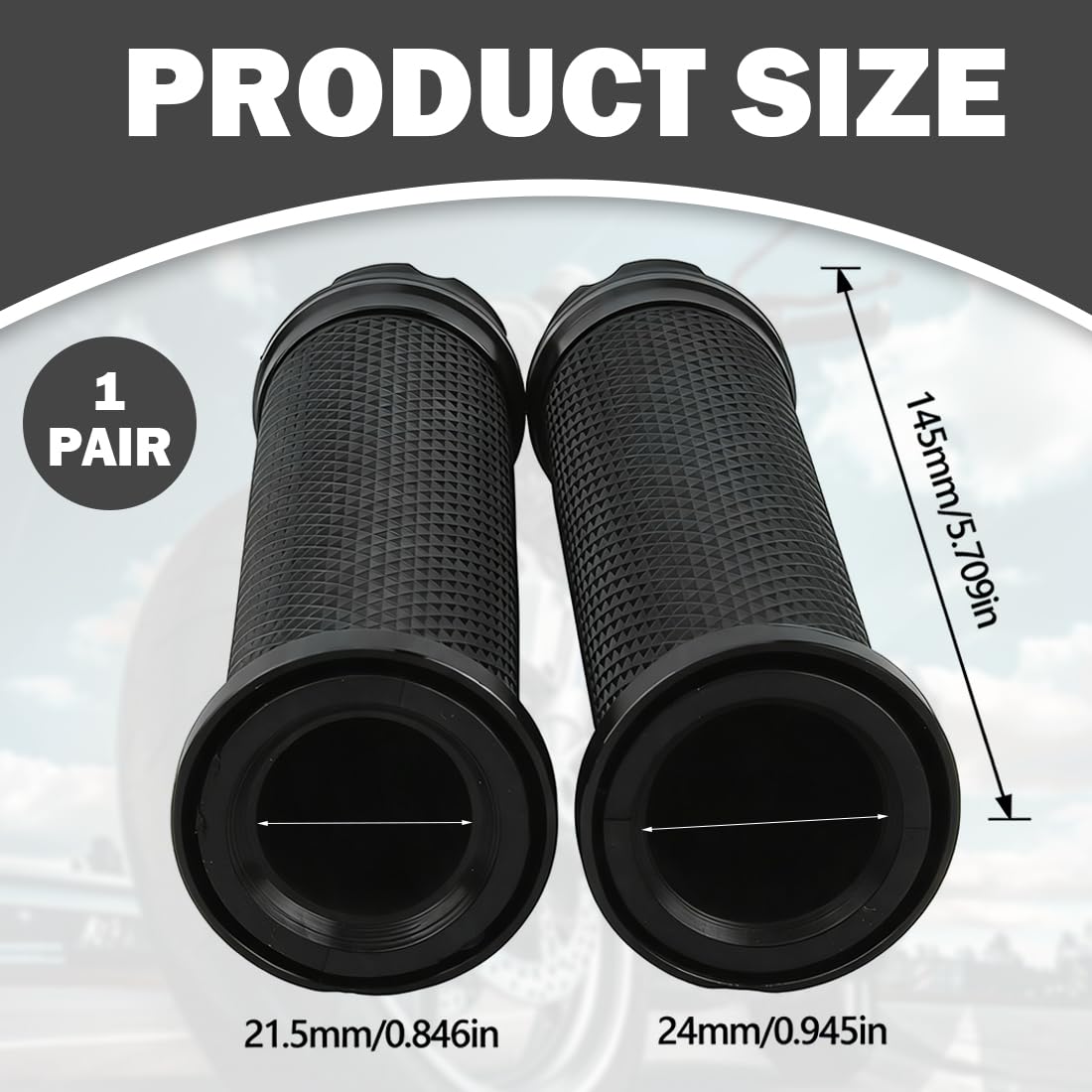 Manopole Moto, 1 Paio Universali 22/24Mm Antiscivolo Per Scooter E Ciclomotori (Nero)
