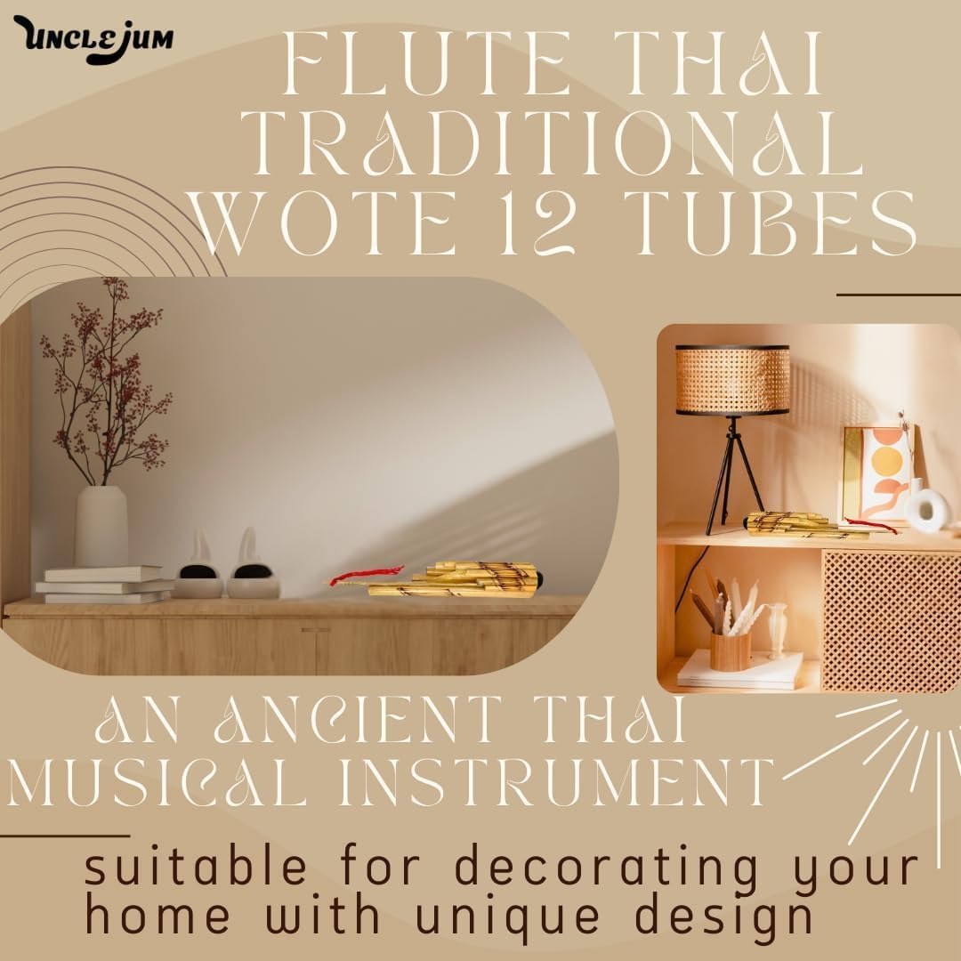 Bamboo Thai Traditional instrument Wote 12 Tubes Music, Isarn Handcrafted Musical Instrument, Vintage Beautiful Ideas For Gift (Dm Key)