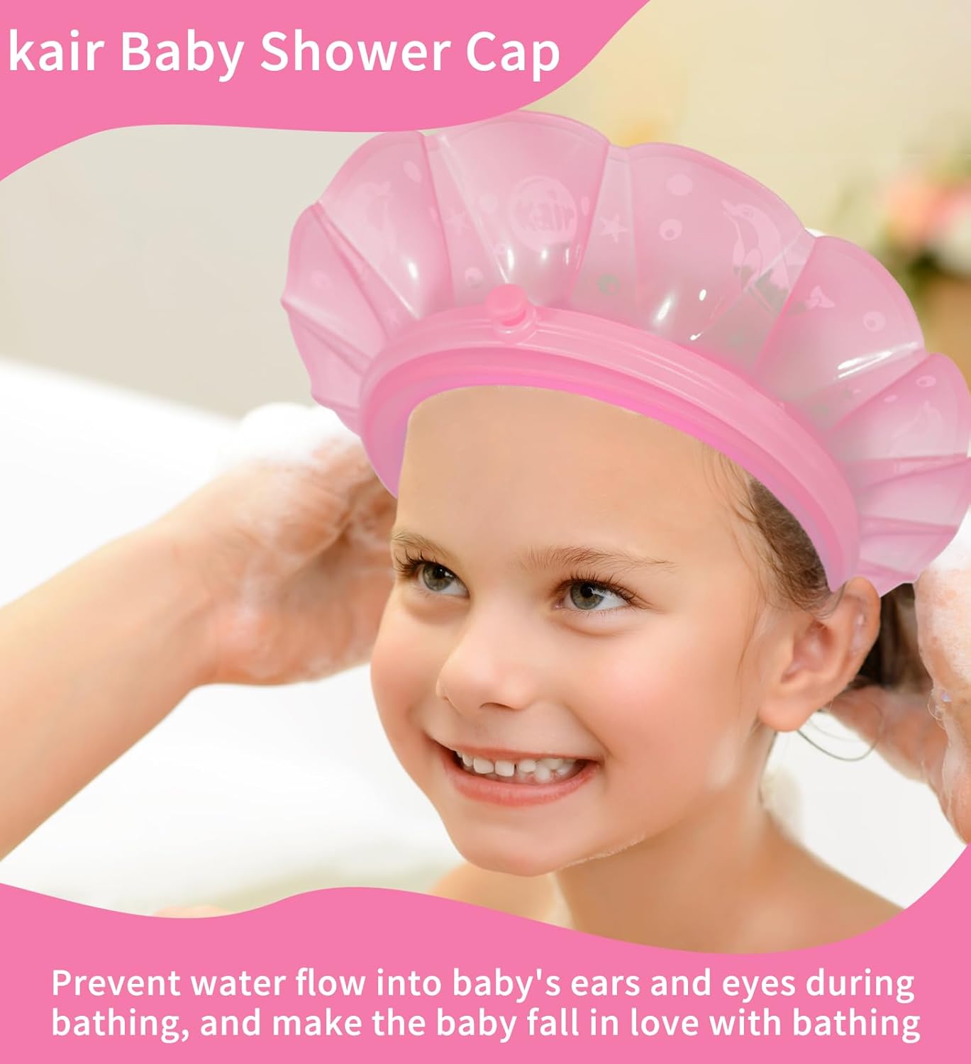 kair Baby Kids Bath Visor Soft Adjustable Silicone Toddler Children Shower Cap Hair Washing Hat Keep Kids Shield Water Out of Eyes & Ears Head Circumferences 17" - 24" (Pink, More Than 24 Months)