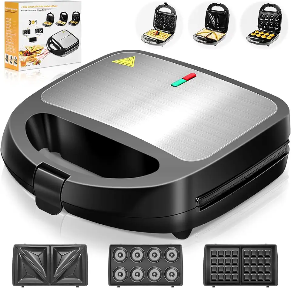 Sanduicheira 3 EM 1, 750W, Preta, Multifuncional, Removível, 110v