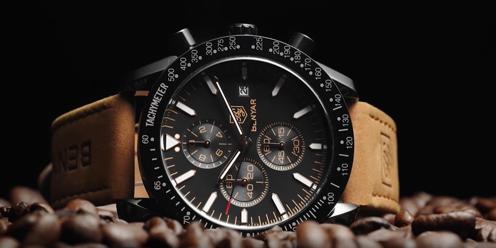BENYAR Orologio Uomo Cronografo – Quadrante 43 Mm, Cinturino In Pelle Marrone, Movimento Al Quarzo, Impermeabile 30M