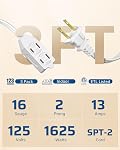 DEWENWILS Indoor Extension Cord 3FT, 3 Polarized Outlets with Tamper Guard, 16/2 Gauge Durable Flat Extension Cord, 2 Prong Plug Outlet, White, UL Listed, (3 Pack)