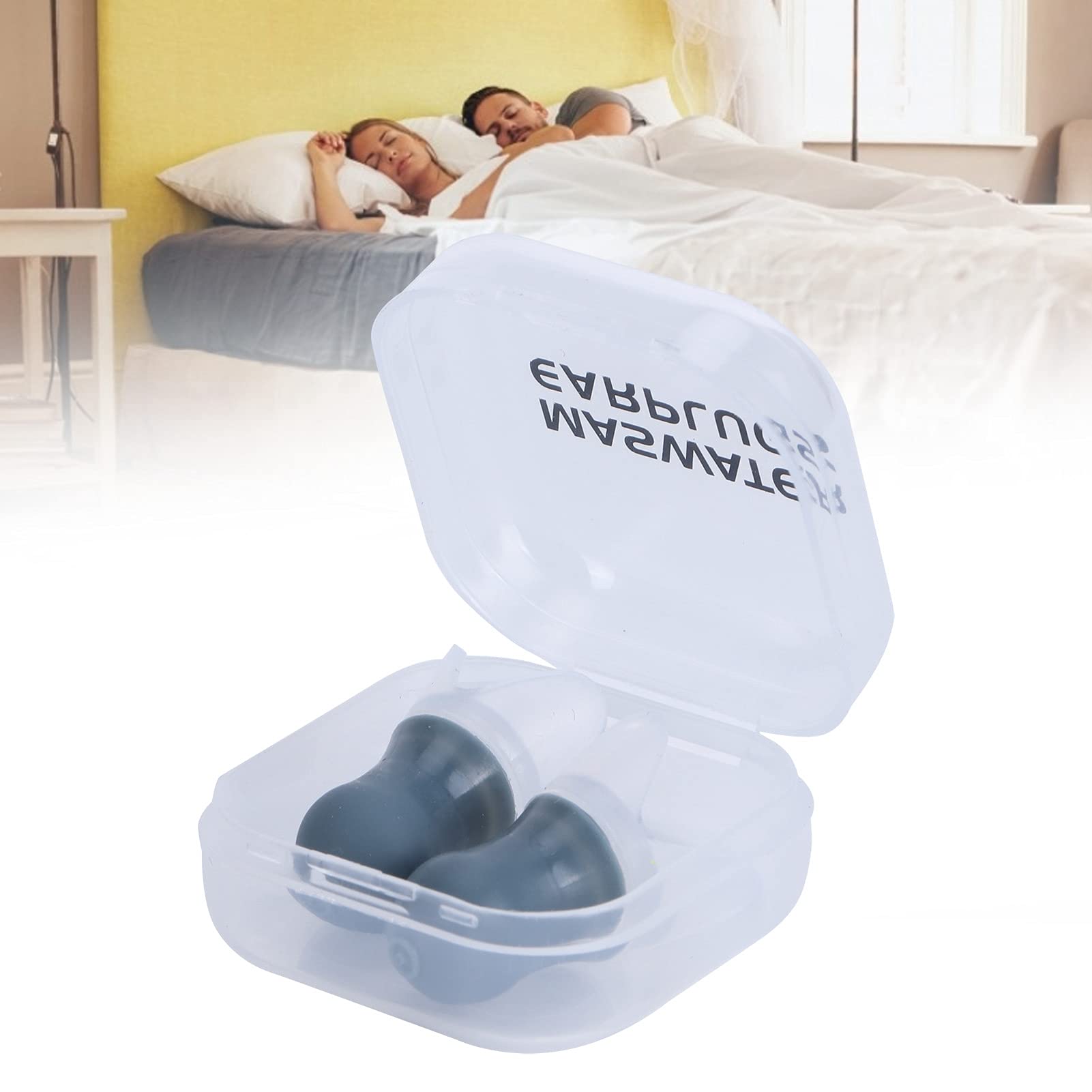 Silicone Ear Plug, Noise Reduction Reusable Swimming Earplug Pressure Reducing Earplug for Work for Swimming for Sleeping for Studying(Gray Large+pp Box)