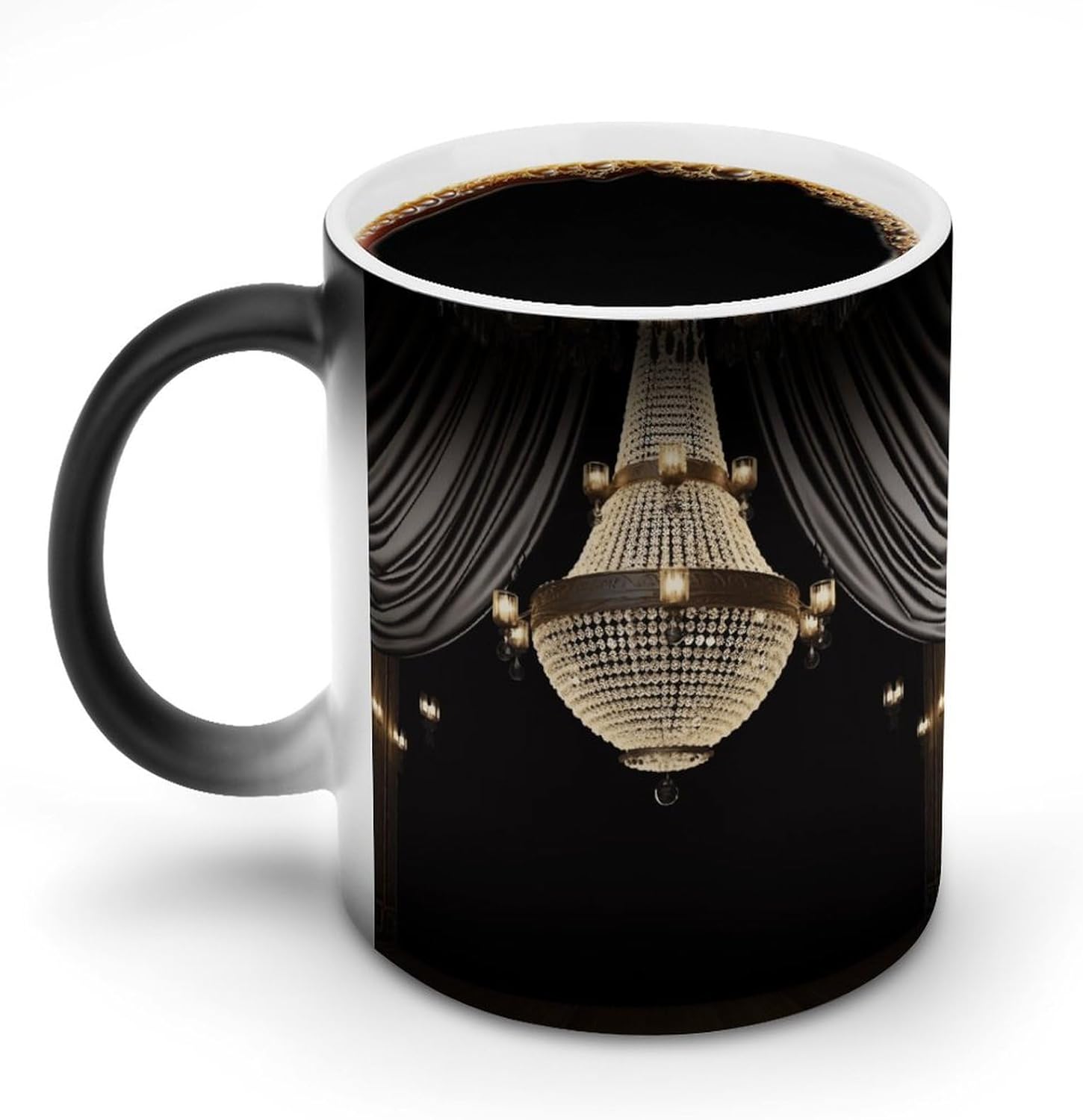 Color Changing Mug Ball Room Chandelier Printed Ceramic Coffee Mug Heat Changing Sensitive Mug Magic Heat Changing Coffee Mug Novelty Coffee Mugs