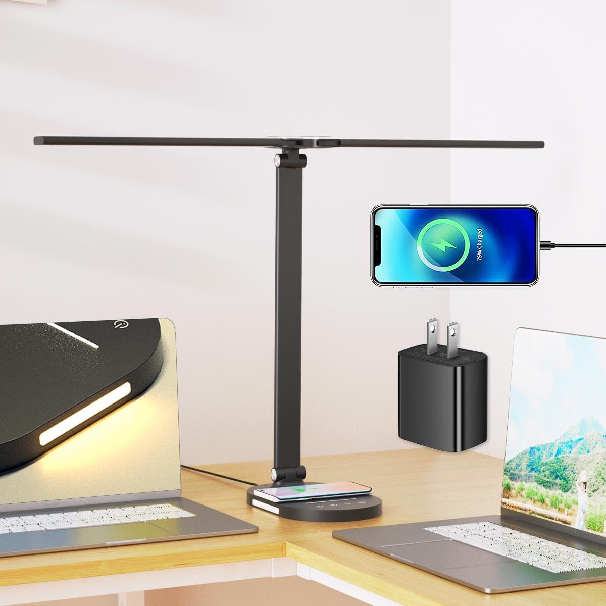 Desk Lamp, 80 LED Desk Lamp with Wireless Charger, Kuwait Ubuy