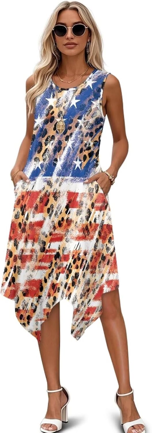 Binienty Women's Sleeveless Tank Dress Asymmetrical Long Beach Maxi Sundress with Side Pockets