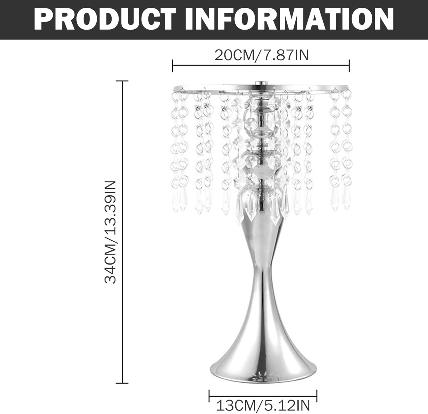 Wedding Centerpieces, 13.4 Inch Mermaid-Shaped Wedding Flower Stand with Sparkling Glass Beads for Reception Birthday