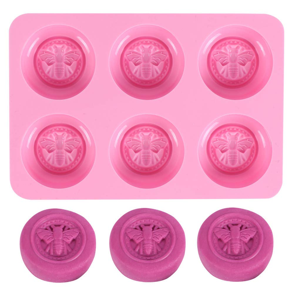 DUBENS 3D Bee Silicone Moulds - Round Honey Bee Silicone Moulds for Homemade Soaps, Lotion Bar, Jello, Bath Bomb, Beeswax, Resin, Chocolate and Dessert