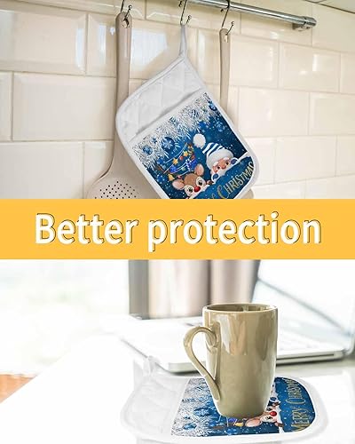 Miniatura 30 de Juego de 3 agarraderas de tela de toalla con bolsillo para cocina, antideslizante y aislante de calor, guantes de horno gruesos para hornear