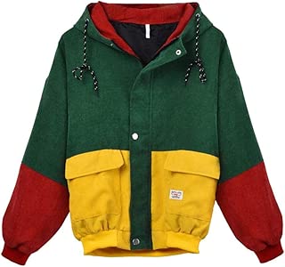 iDWZA Women's Warm Corduroy Patchwork Oversize Jacket Windbreaker Coat Overcoat