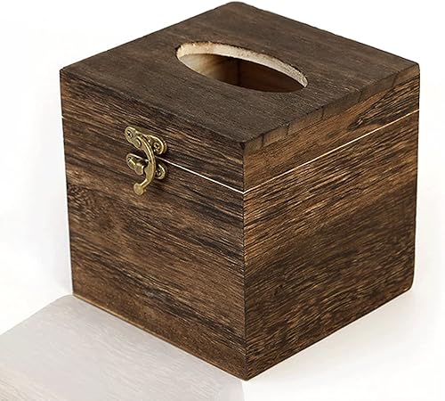 Miniatura 1 de Caja de pañuelos de madera cuadrada con tapa con bisagras, dispensador de servilletas, adecuado para decoración del hogar, dormitorio, mesa de