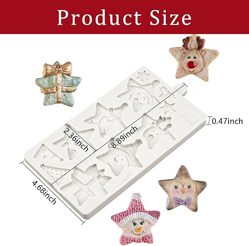Miniatura 6 de Moldes de fondant de estrella de Navidad, moldes de silicona para decoración de pasteles de copo de nieve de alce, caja de regalo, moldes de arcilla