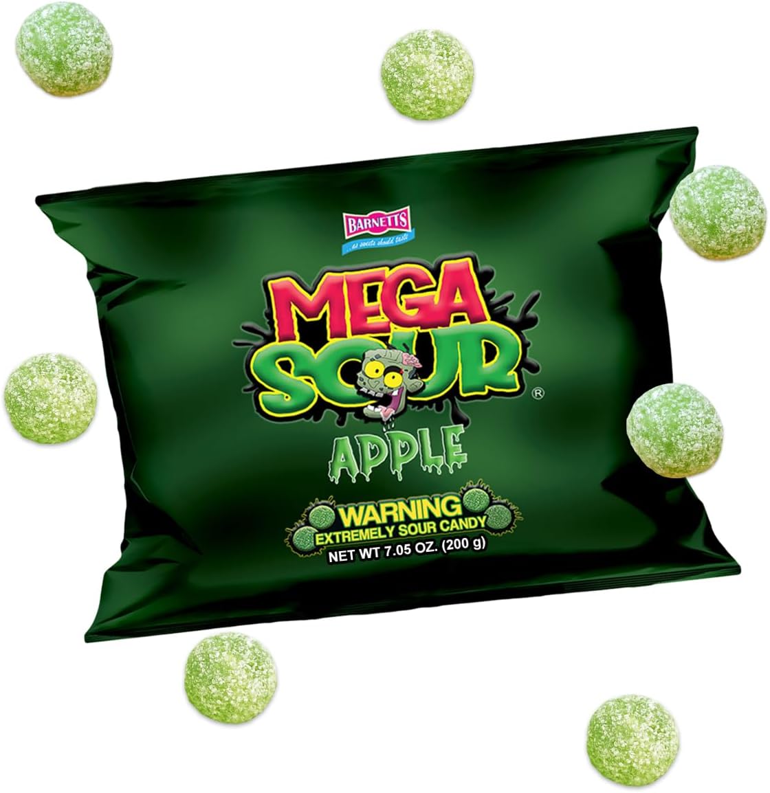 Barnetts - Mega Sour Candy Apple 200g - Trendy Sweet Bags - Traditionally Handmade Sweets - Sour Coating Lasts 20 Seconds - Candies for Party Bag, Gift Hamper, or Hamper Box