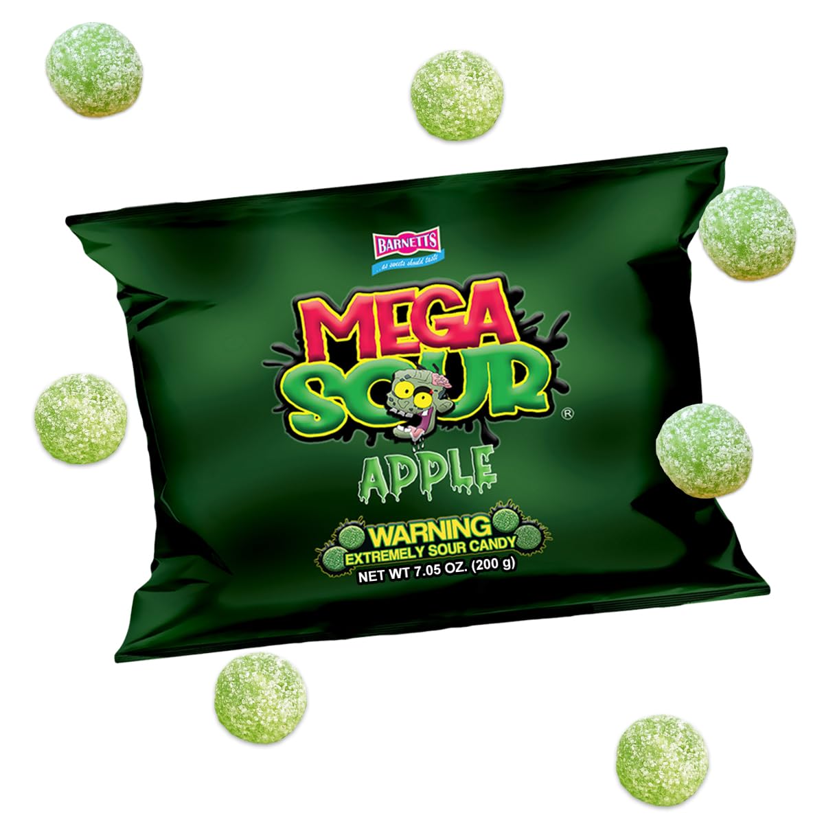 Barnetts - Mega Sour Candy Apple 200g - Trendy Sweet Bags - Traditionally Handmade Sweets - Sour Coating Lasts 20 Seconds - Candies for Party Bag, Gift Hamper, or Hamper Box