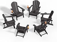 Vista 29 de Sillas plegables Adirondack con portavasos, juego de 4 sillas de plástico HDPE para exteriores, resistentes a la intemperie, aspecto de madera real