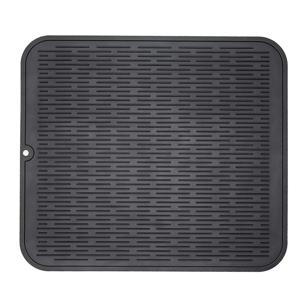 Silicone Dish Drying Mat for Kitchen Counter,Non-Slip Easy Clean,Multipurpose Drainer Mat for Drying Dishes,Eco Friendly,Heat Resistant Pad for Refrigerator or Drawer Liner-18"*16"-Black