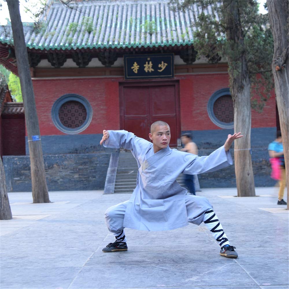 Kinder Kung Fu Uniform, Chinesische Traditionelle Tai Chi Wushu Kleidung Kinder Kampfsport Performance-Kostüm Shaolin Taekwondo Training Bekleidung,Grau,XXL