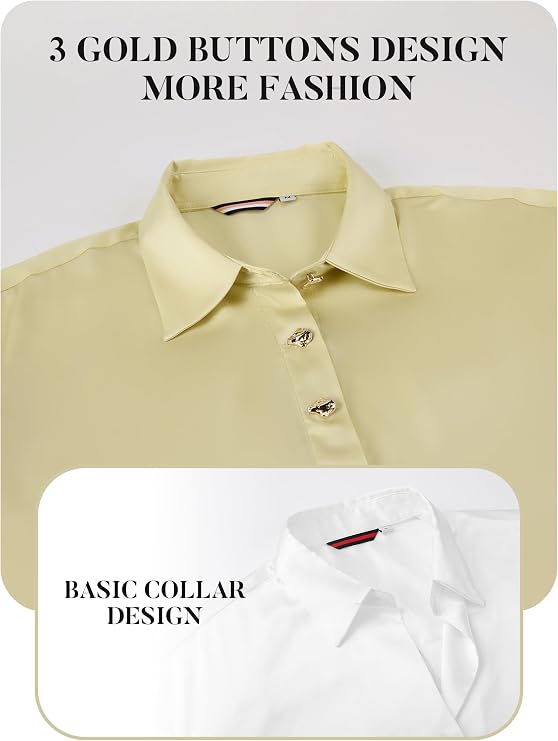 Esabel.C Satin Silk Button Down Shirts for Women Long Sleeve Casual Tops