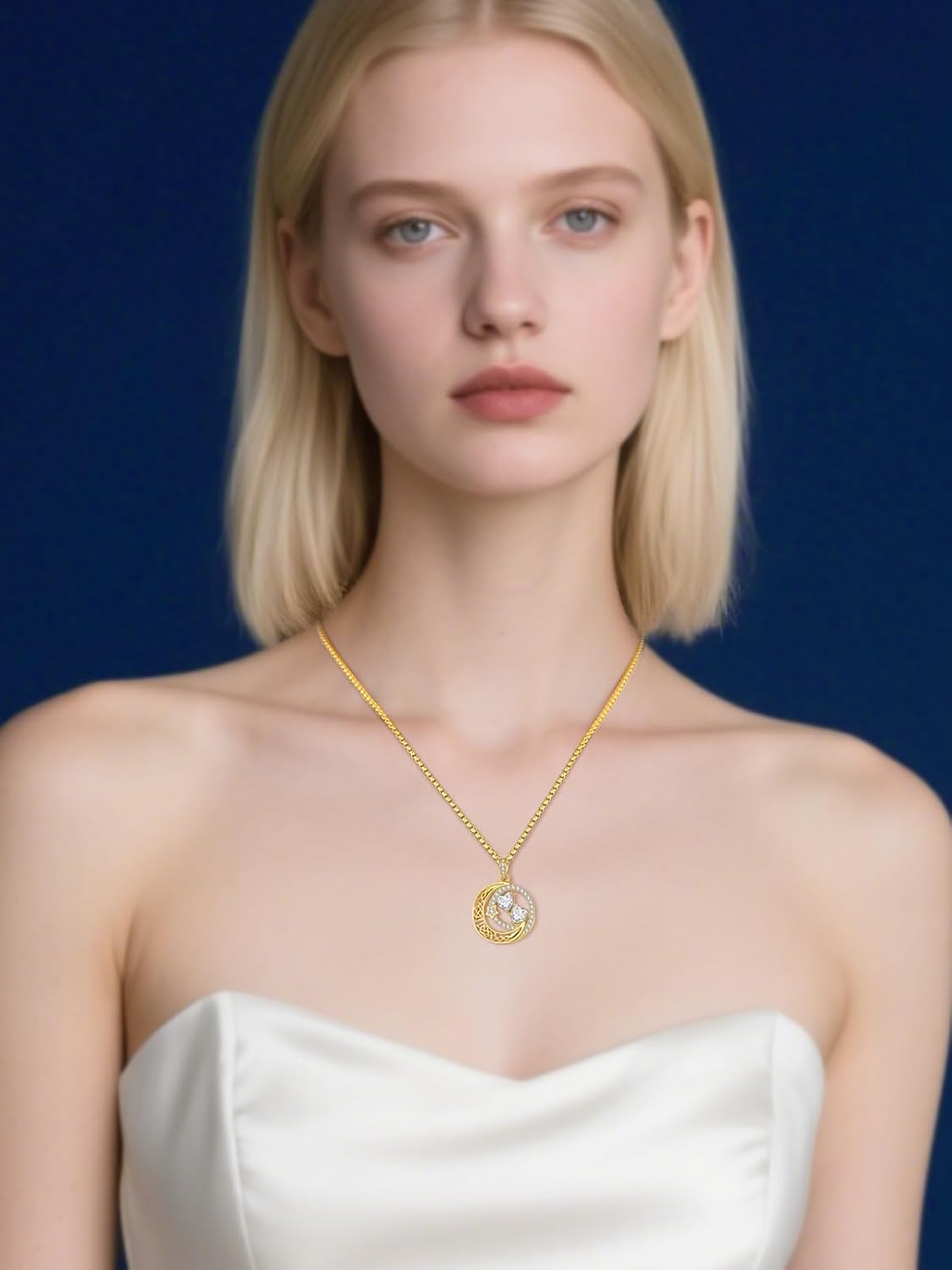 JIYVY3214K Gold Moon and Star Valentines Necklace Gifts for Women - Double Heart Birthstone Necklace,Valentines Wedding Anniversary Birthday Gifts for Her Wife Mom Daughter Grandma Sister - Image 3