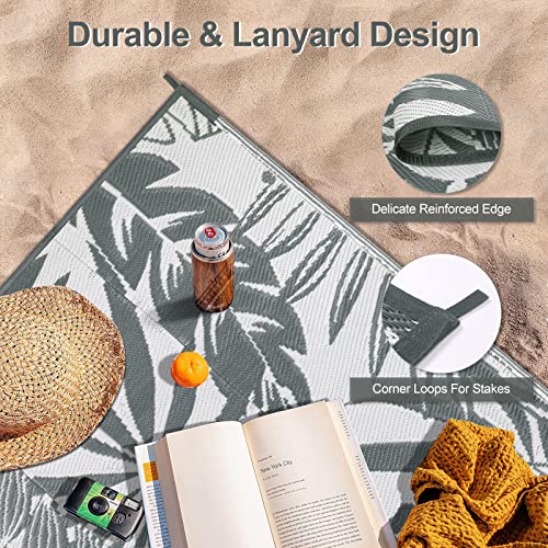 Wonnitar Reversible Outdoor Rug 6X9,Waterproof Plastic Straw Patio Rug For Patio Clearance,Large Tropical Porch Rug,Portable Rv Camper Mat,Outside Area Rug For Balcony Garden Park,Grey #TOP4