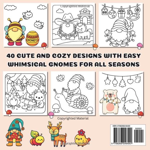 Cozy Gnomes Coloring Book: Whimsical, Cute & Easy Gnomes and Friends for Adults, Teens, and Kids | Great for Relaxation and All Seasons (Cute and Comfy Coloring) image 3