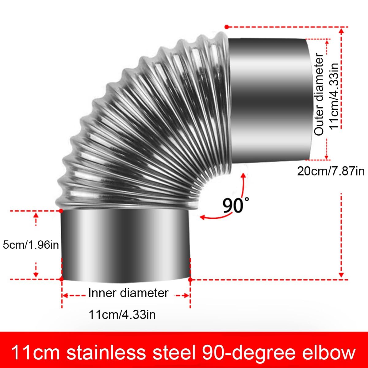 Extensión de Tubo de Chimenea de Acero Inoxidable de 110 mm, 1 Pieza, Codo de 90 Grados, para Chimenea, conducto de Humos, para Exteriores