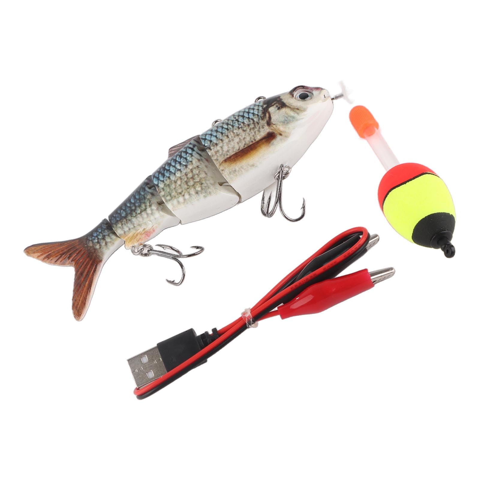 Akozon Robot Fishing Lure - wieloprzegubowa elektryczna przynęta do pływania z zielonym światłem LED, ładowalna i nadająca się do recyklingu dla podwodnych drapieżników
