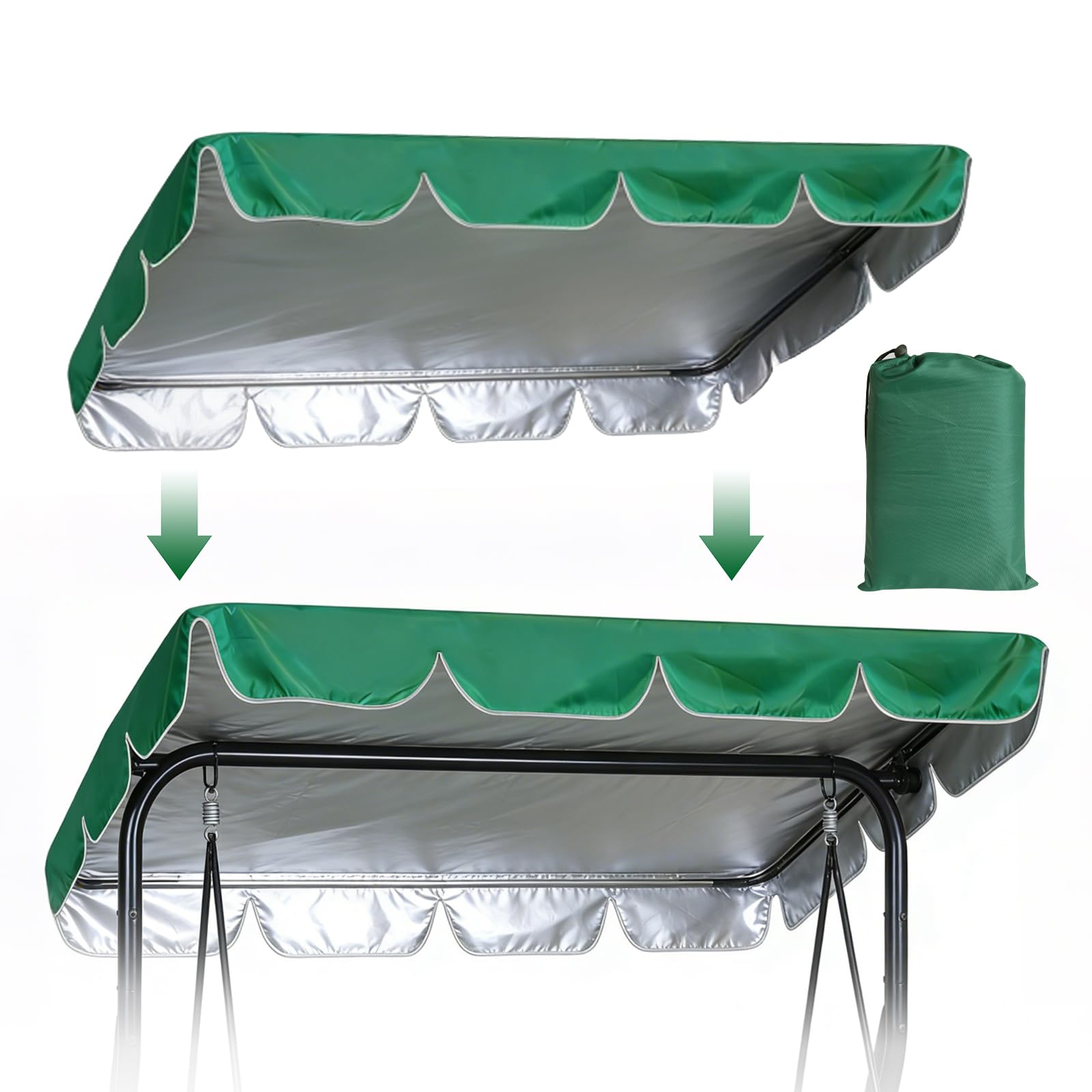 Toit de Rechange pour Balancelle de Jardin 210 x 145 cm, Toit de Rechange Universel pour Balancelle 3 Places, Imperméable Protection UV Convient pour Remplacer le Auvent d'un Toit de