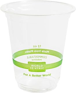 World Centric Compostable Clear Cold Cups, 12 Oz (Pack of 100), PLA Beverage Cup Made from Plants and Minerals, Sustainable, Strong, Perfect for Iced Coffee, Iced Tea & Smoothies