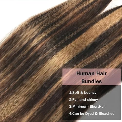 KODRHAR Highlight Brown Human Hair Bundles Straight 18 20 22 Inch Brazilian Virgin Brown Highlight Bundles Human Hair Extension Color P4/30 — view 4