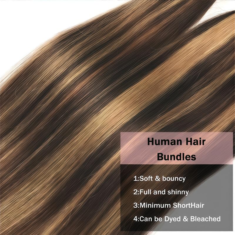 Highlight Brown Human Hair Bundles Straight 18 20 22 Inch Brazilian Virgin Brown Highlight Bundles Human Hair Extension Color P4/30