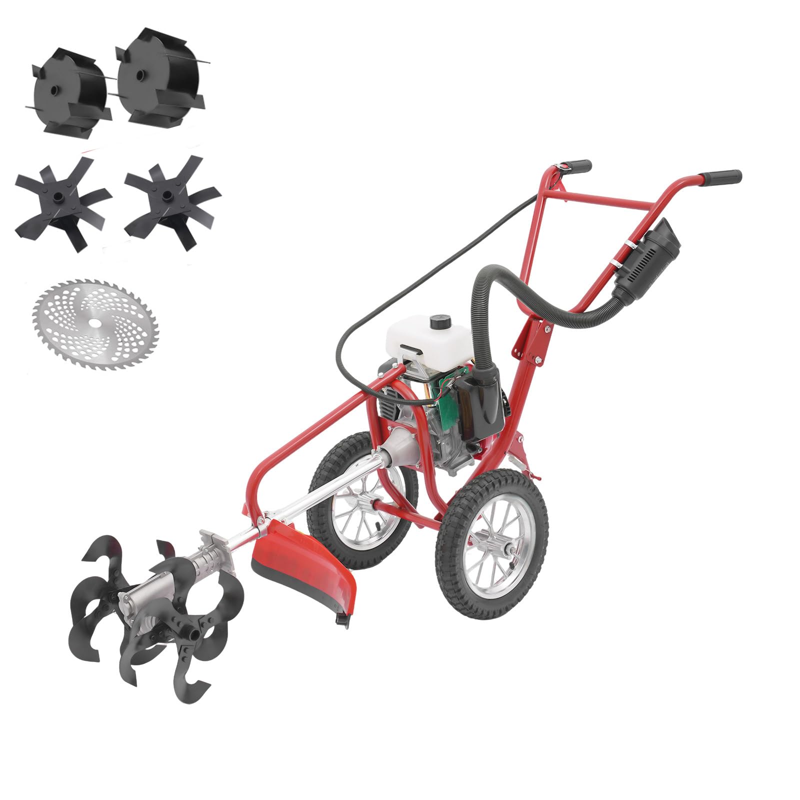 63CC glebogryzarka ogrodowa 3 w 1, glebogryzarka spalinowa do koszenia, uprawy i kopania, 4-suwowa glebogryzarka 4 KM, z kołem transportowym i szerokością roboczą 44 cm