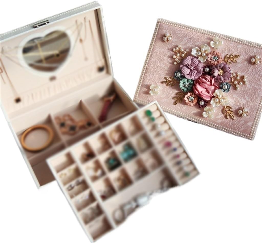 Vintage Lock Jewelry Box Wooden Earrings Large Capacity Storage(Onecolor)