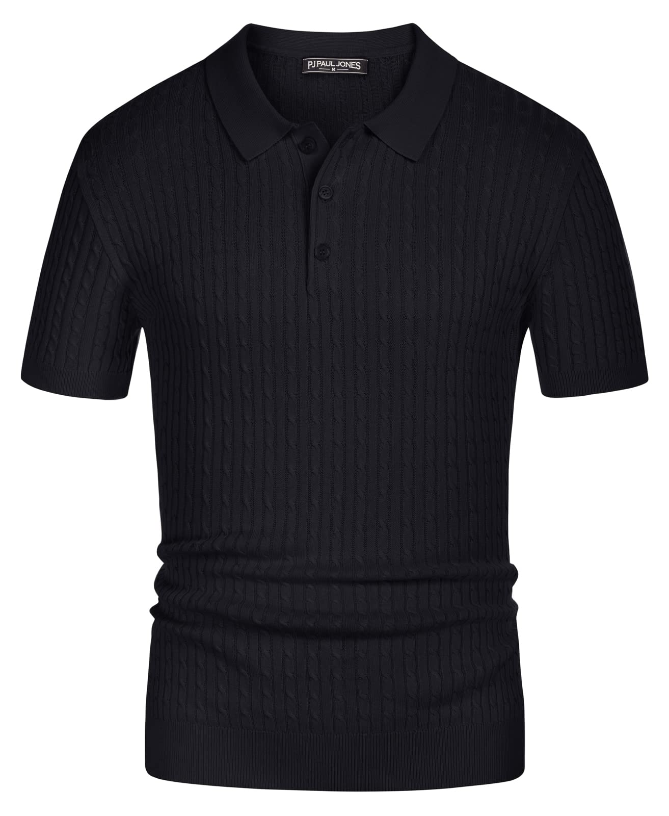 PJ PAUL JONES Mens Knitted Polo Shirts Cable Short Sleeve Golf Polo