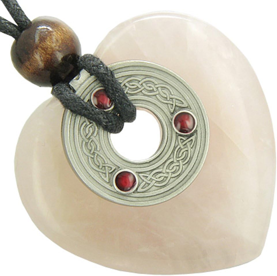 Celtic Triquetra Knot Protection Amulet Rose Quartz Heart Pendant Necklace