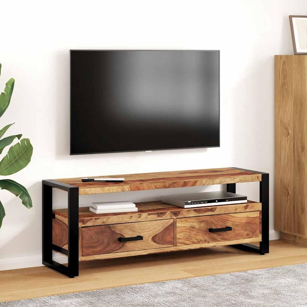 vidaXL TV Stand, TV Unit for Living Room, Sideboard with Drawer, Entertainment Center Media Unit Cupboard, Industrial Style, Solid Acacia Wood