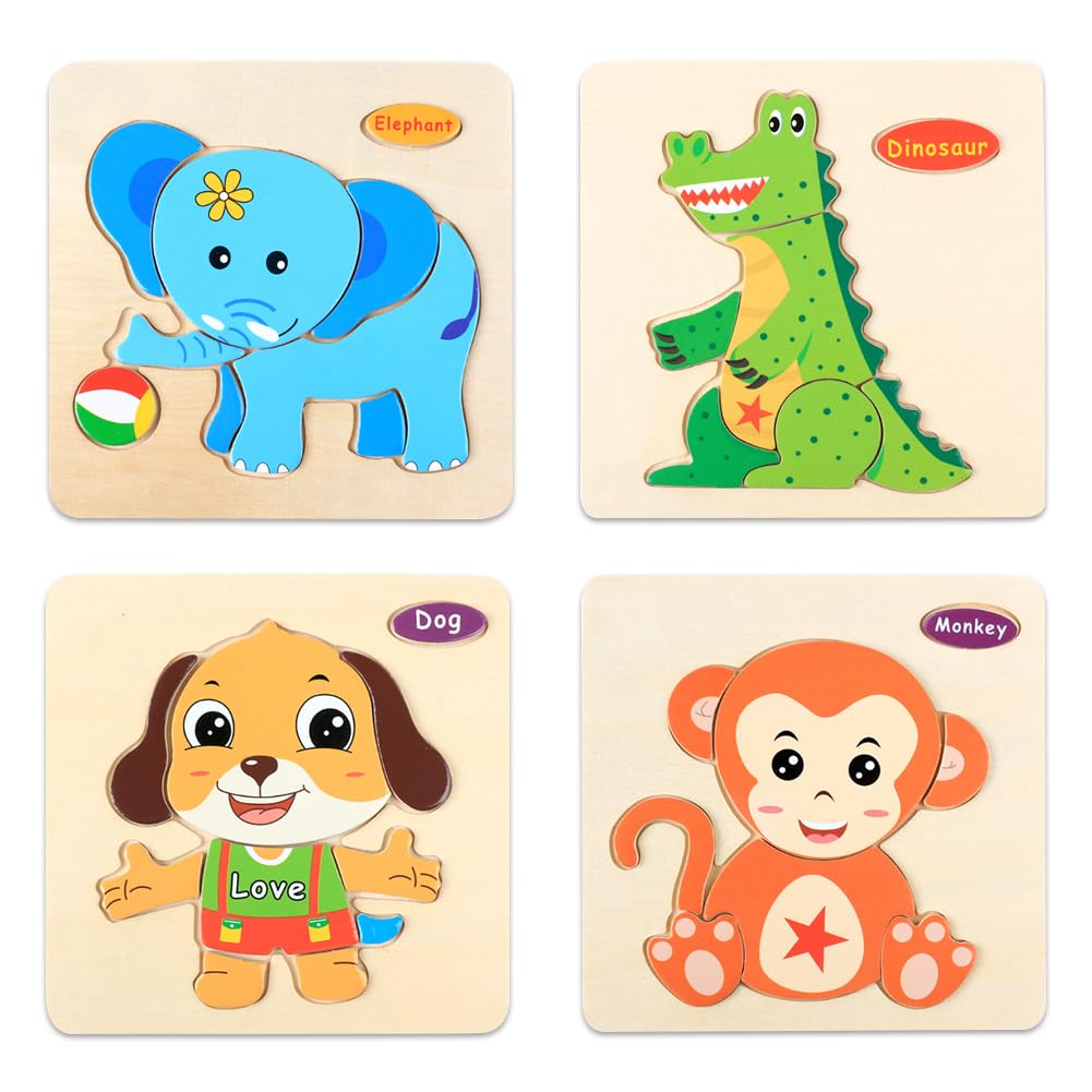 Huiguli Houten Puzzel voor Kinderen, 12 Stuks, Dieren, Hout, Educatief Speelgoed, Montessori Kinderen 1, 2, 3 Jaar, Puzzelset voor Geschenken, Verjaardag, Pasen, Halloween, Kerstmis