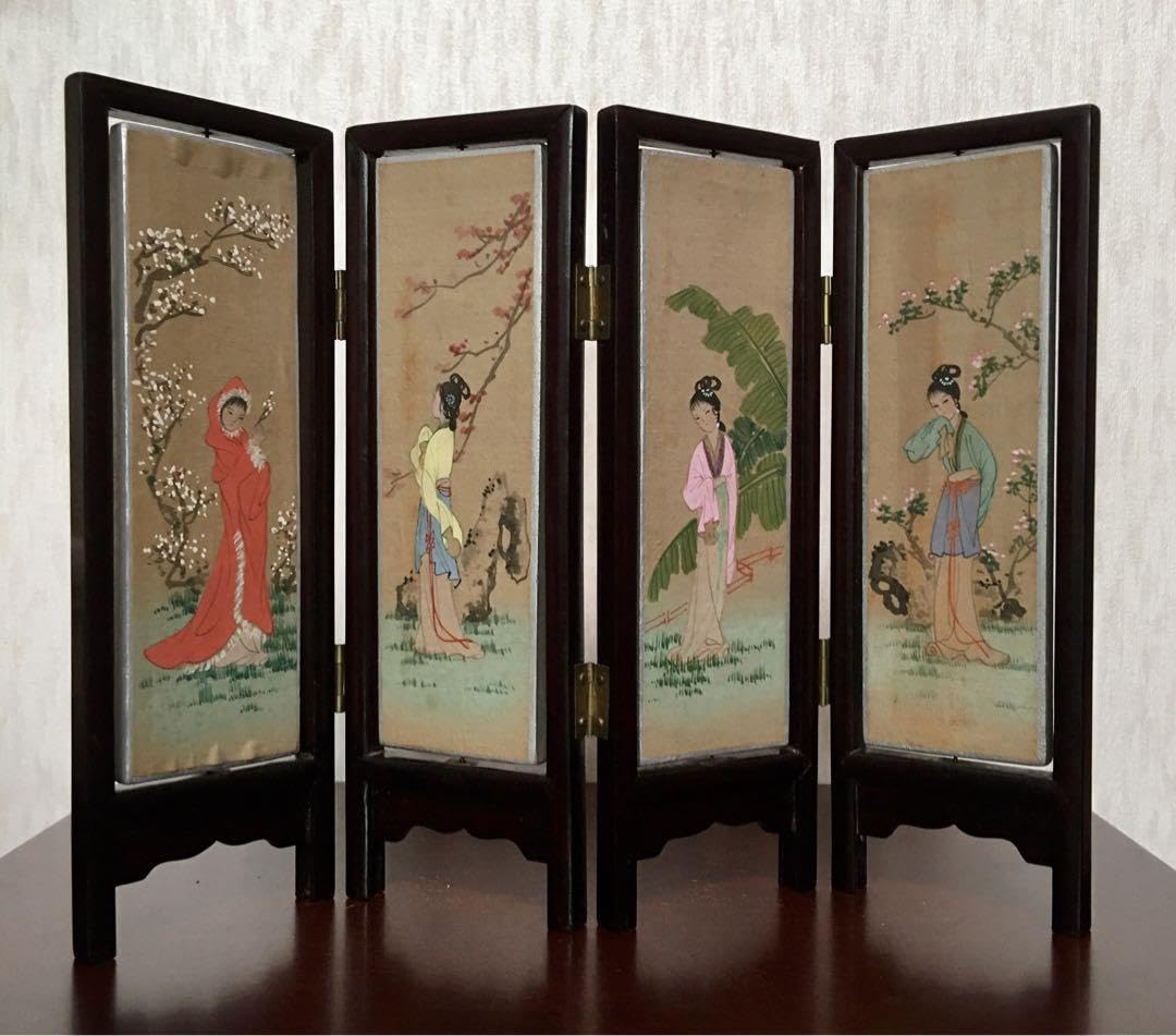 ★中国美術工芸品　回転式　ミニ屏風　両面飾り　花画　　美人画 Amazon.co.jp: 中国美術工芸品 回転式 ミニ屏風 両面飾り 花画 美人画