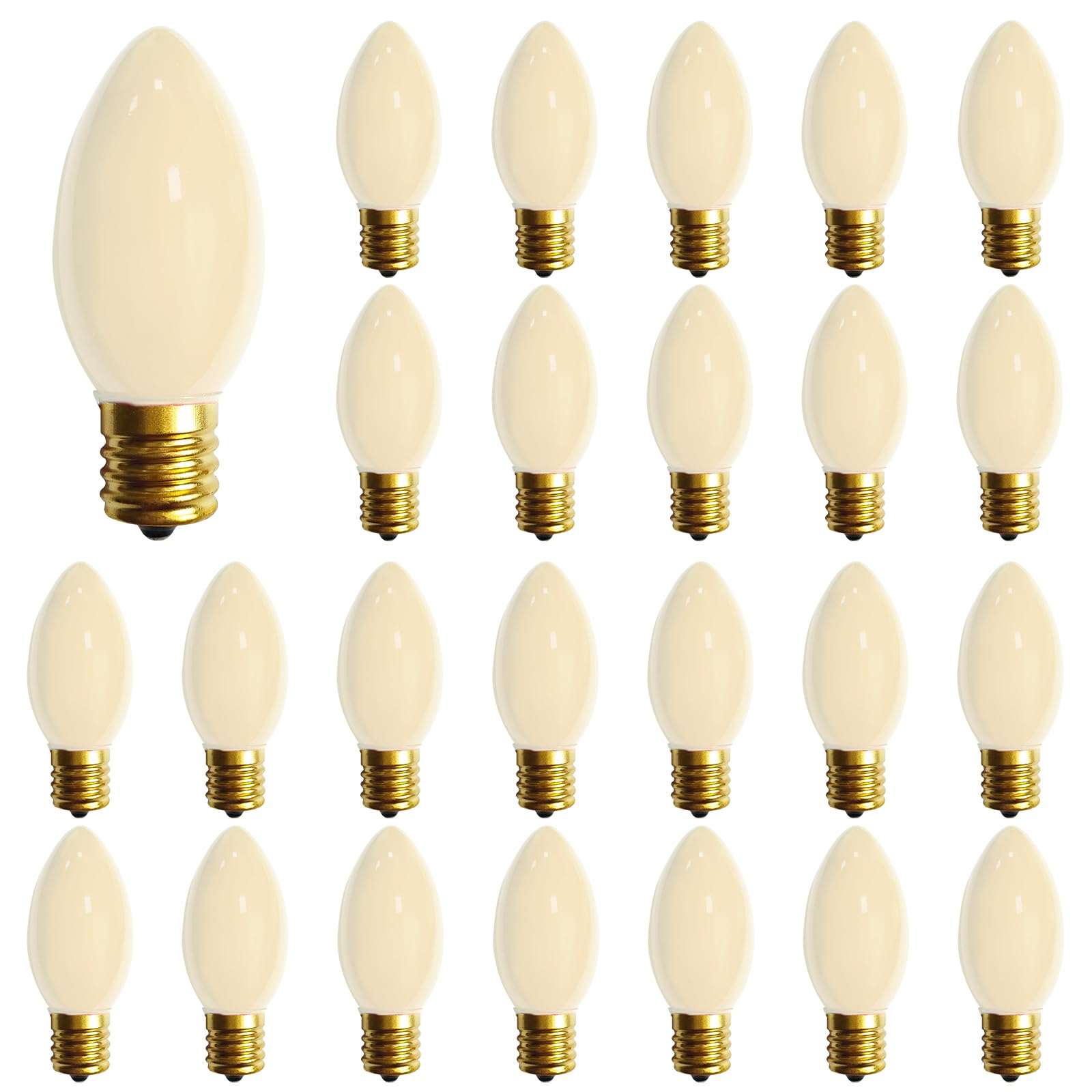 C9 White Christmas Light Bulbs, 25 Pack C9 Incandescent Replacement Bulbs for Christmas String Light, Candle Lamps, E17 Intermediate Base, 7Watt Night Lights Bulbs