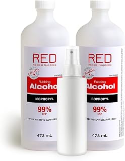 2 Bottles Isopropyl Rubbing Alcohol 99% Bottle, 473mL - Topical First Aid Antiseptic Cleaner – 99 Percent Isopropanol Sterilization Solution, Made in Canada (2 Bottle, 473mL)