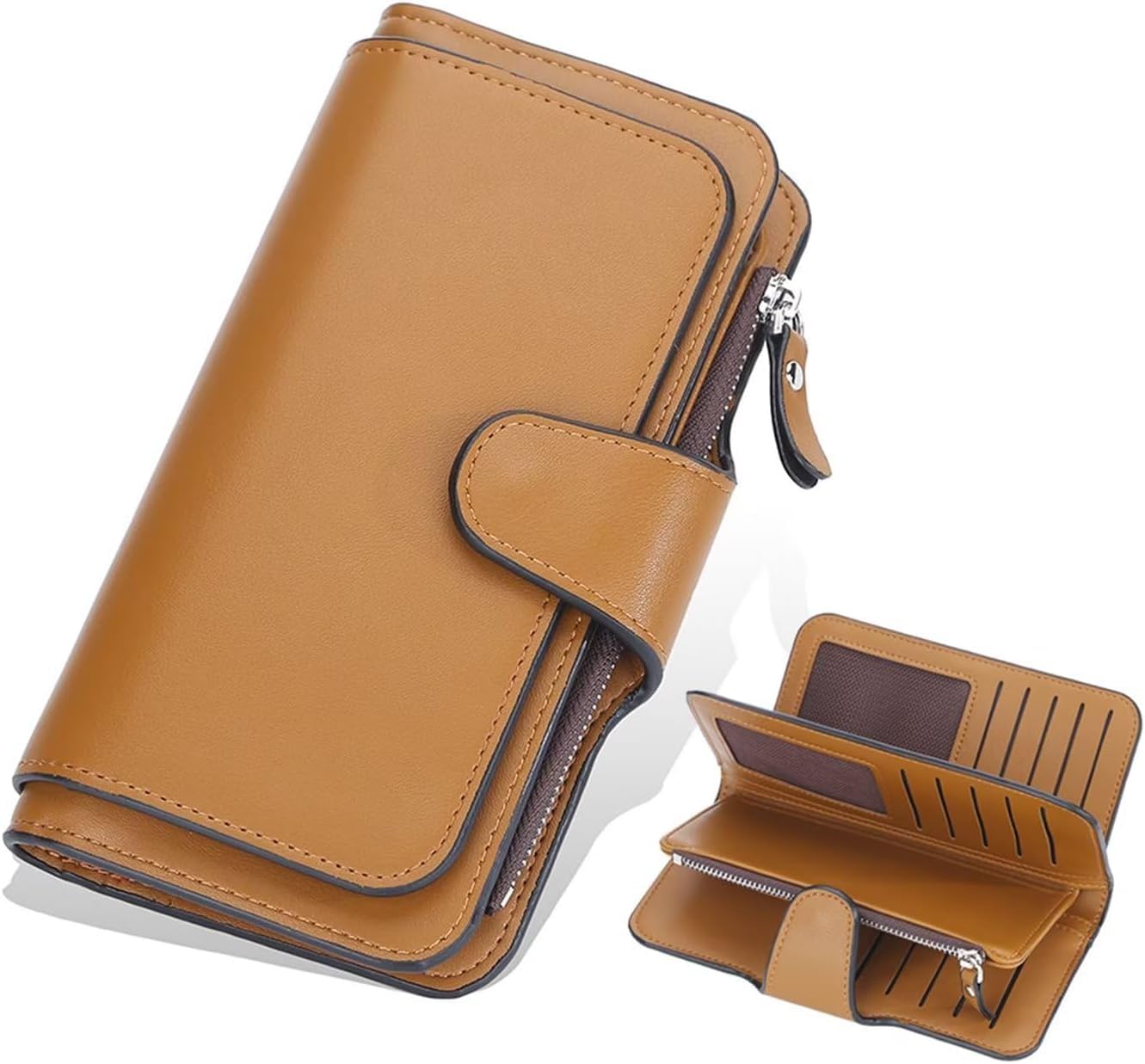 Cutehairb Purses for Women Sale, Leather Purses for Women, Large Capacity Long Ladies Purse, RFID Purses for Women with Card Slots Zipper Coin Purse, BrownCarmel