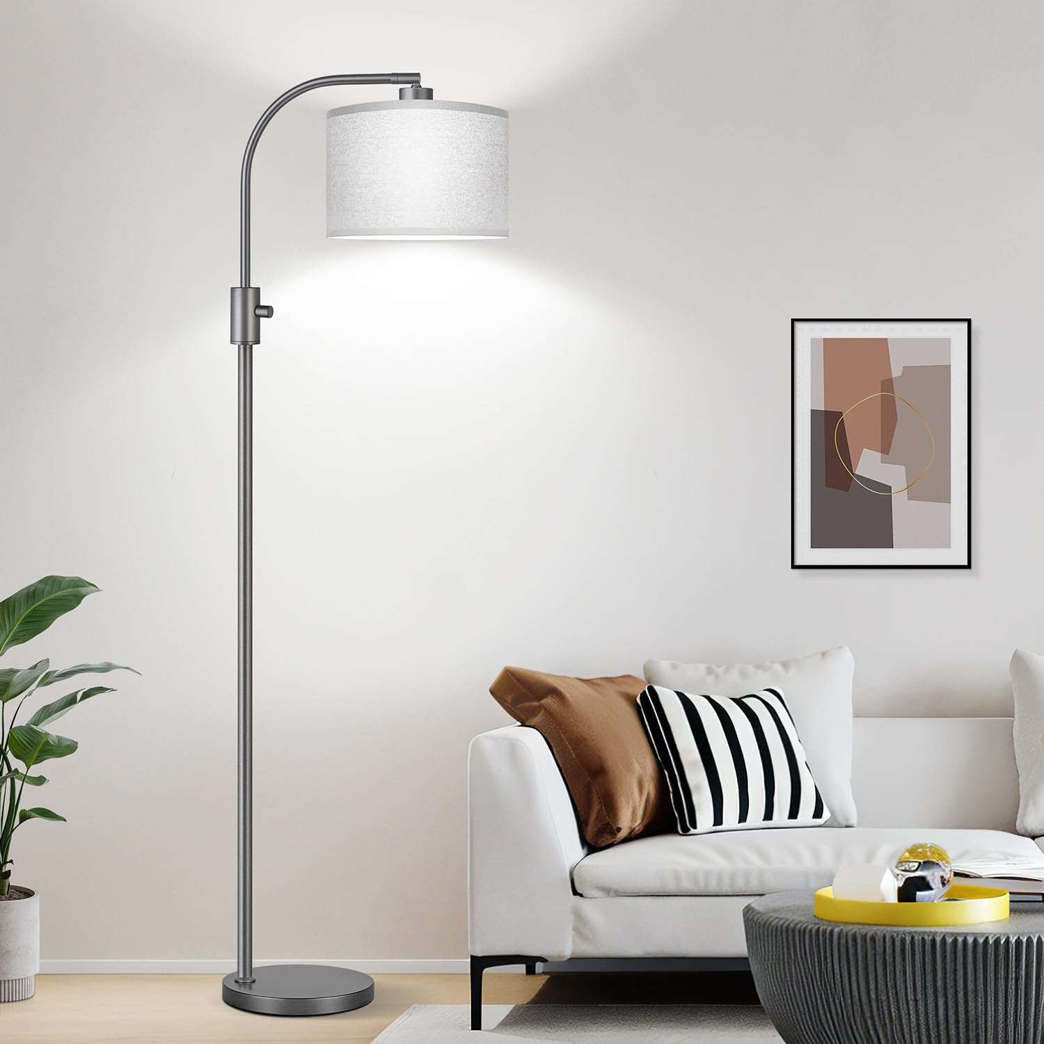 Photo 1 of Nintiue Upgraded Modern Arc Dimmable Tall Standing Floor Lamp with Gray Shade, 1200 Lumens LED Bulb Included, for Living & Reading Room, Bedroom, Office & Nursery, Gray