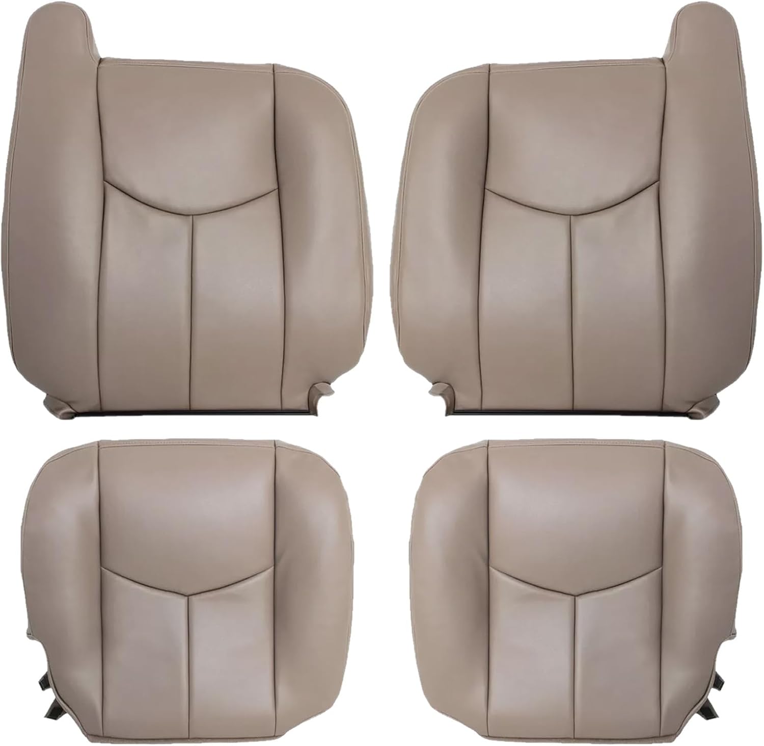 SecosAutoparts Tan #522 Front Driver and Passenger Side Bottom and Top Lean Back Replacement Leather Seat Cover Compatible with Chevy Silverado GMC Sierra 1500 2500 3500 HD 2003 2004 2005 2006 2007