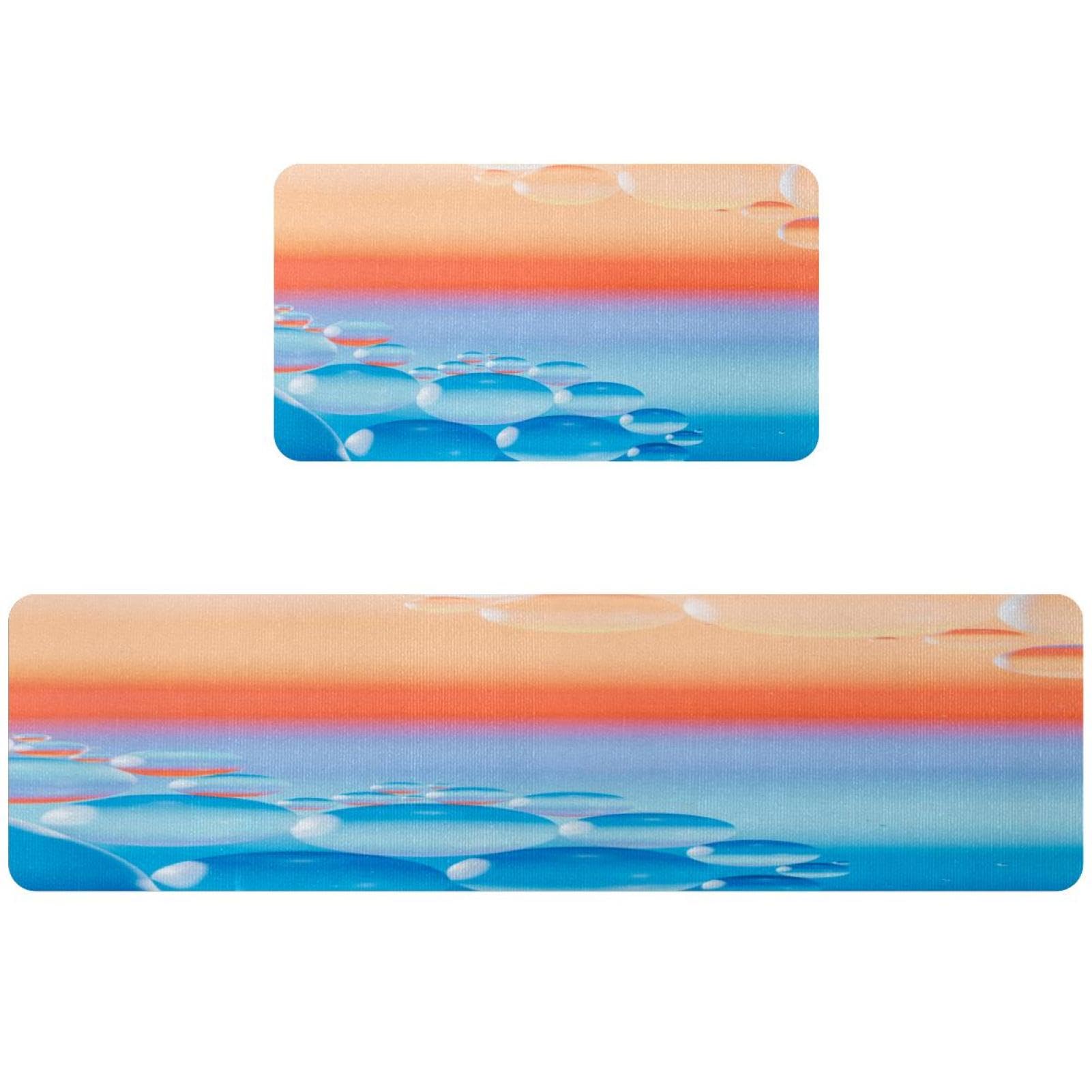 Alfombrillas de cocina antideslizantes lavables VAPOKF con burbujas azul naranja pack de 2