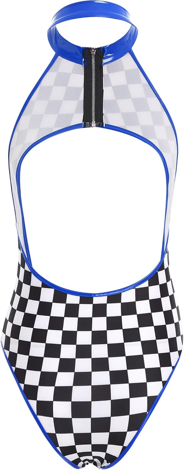 Jhaoyu Womens Speed Racer Costume Checkerboard Bodysuit
