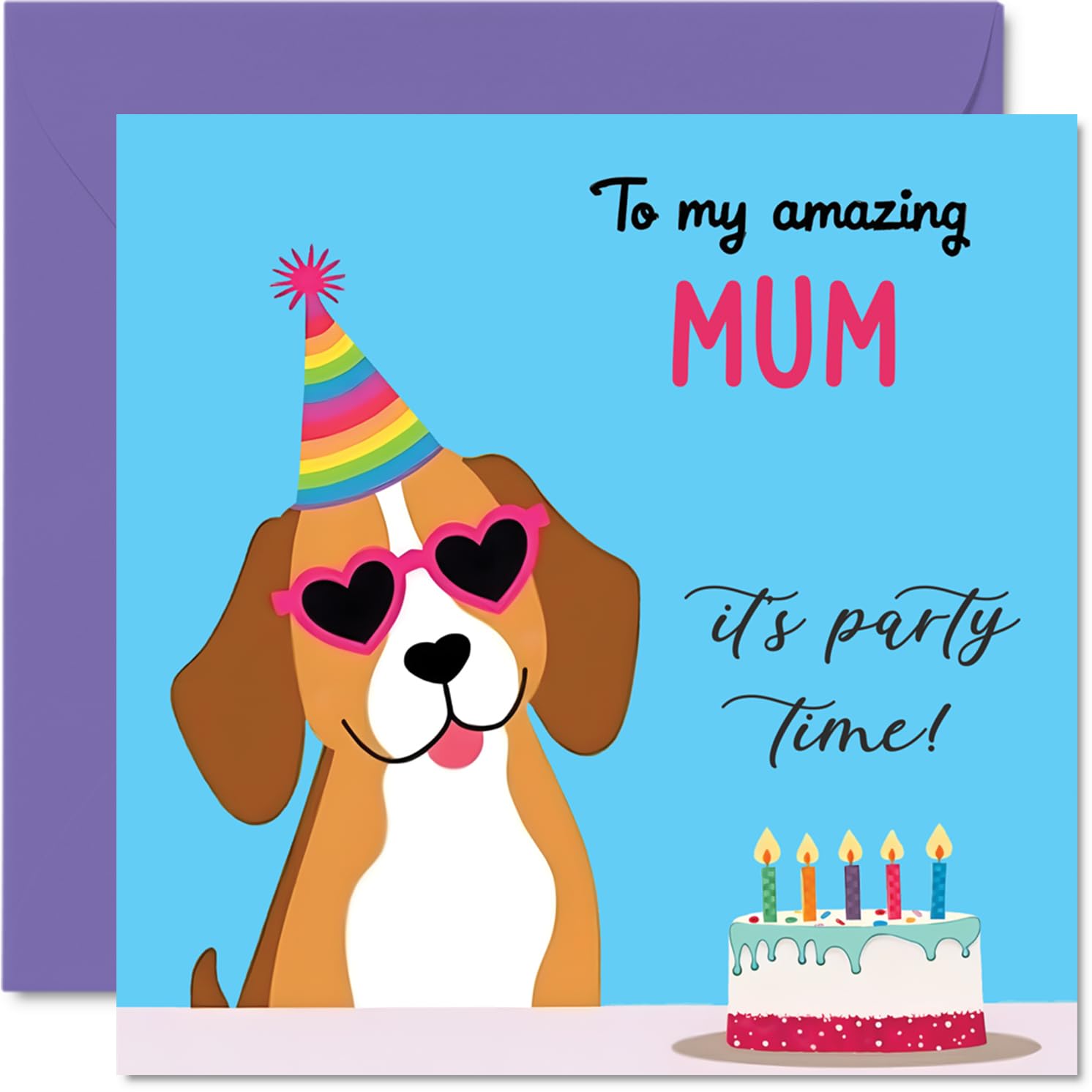 Mum Birthday Card - Doggy Party - Happy Birthday Card for Mum from Son Daughter, 145mm Dog Lovers Bday Greeting Cards