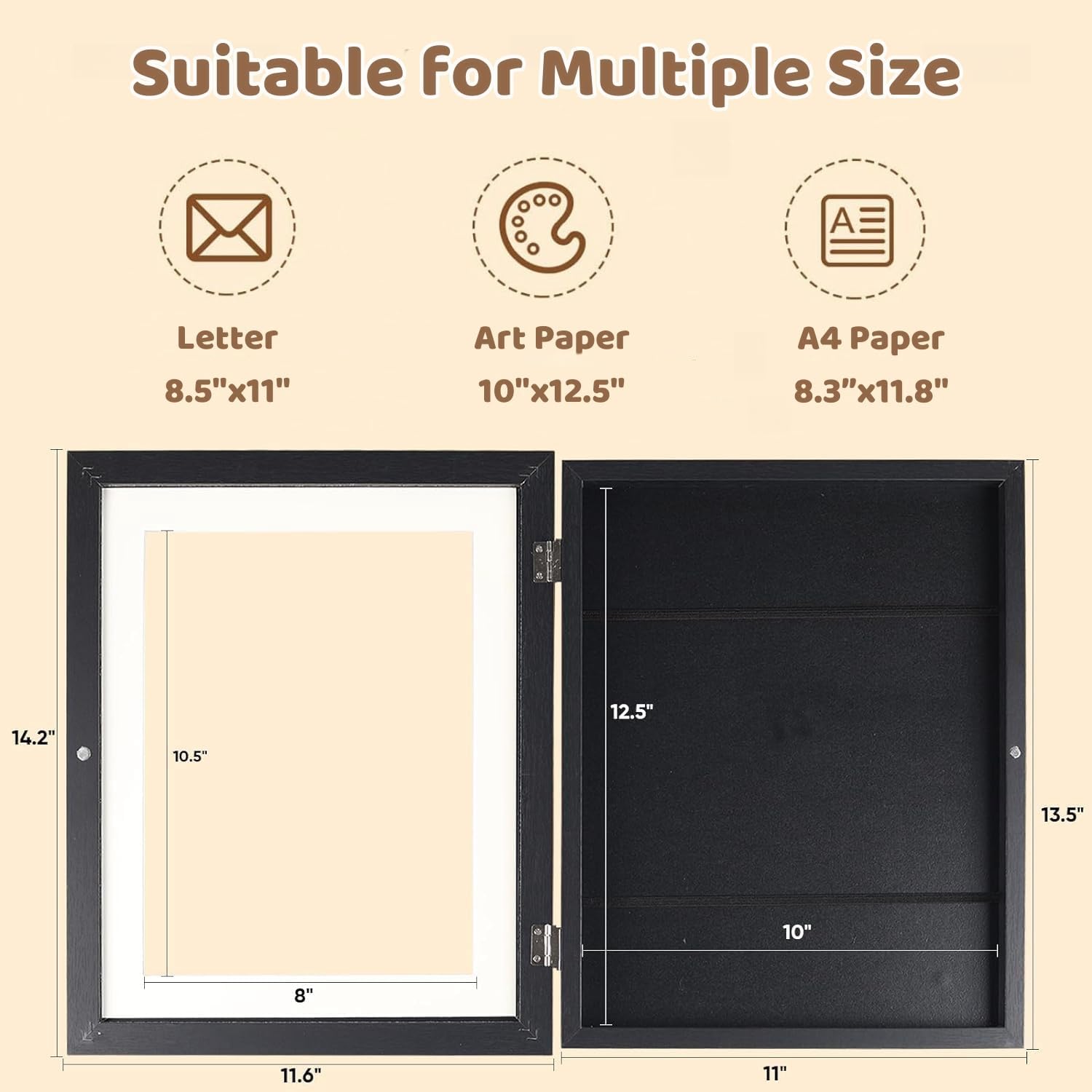 Extra Large Kids Artwork Frames Changeable Hold 150pcs - 4 Packs 8.5 by 11 Picture Frame, Front Opening, Magnetic, Storage Kids Art Frame for Art Display, Wall Artwork, Crafts Decor (Wood)