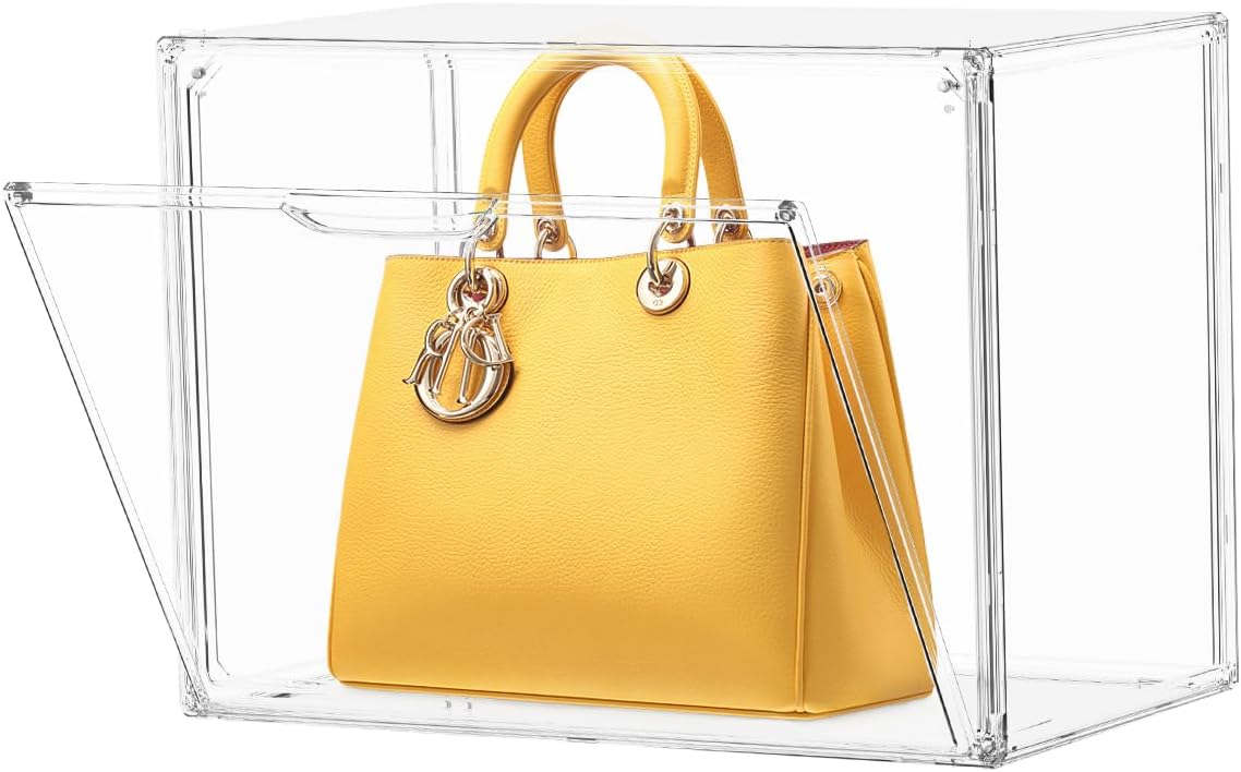 KSacry 1PCS Acrylic Display Case, Display Cases for Collectibles, Purse Storage Organizer, Clear Acrylic Display Boxes with Lid for Handbags, Shoes, Collectibles, Cosmetic and Toys