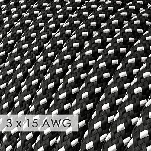 Extension Cord - Round 3D Black White Rayon RT41-15/3 AWG - 50ft