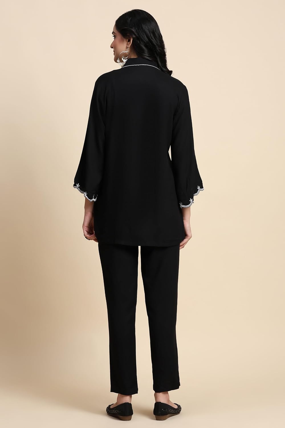 TRENDMALLS Women's Cotton Rayon Co-Ords Set Kurta Pant(C14-Black-XL)
